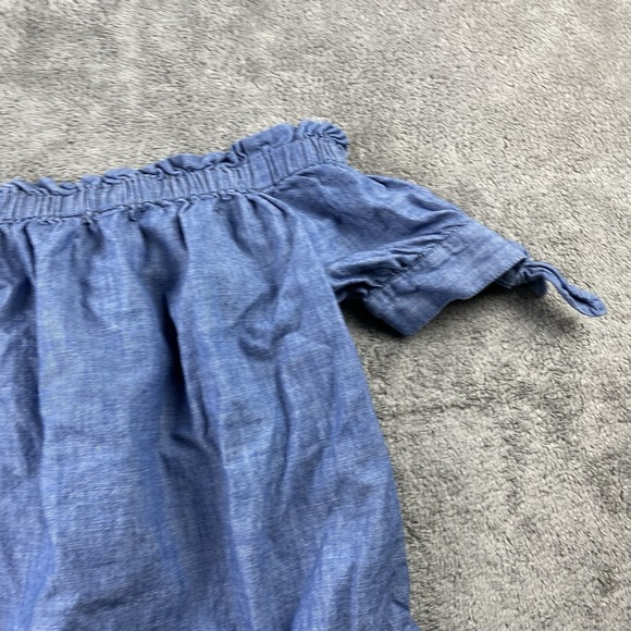 J Crew Chambray Off Shoulder Top Womens 2P Petite Blue Short Sleeve - Picture 12 of 13